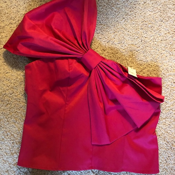 New York & Company Tops - Brand new. Gorgeous bright pink one shoulder top with large bow and zip up back